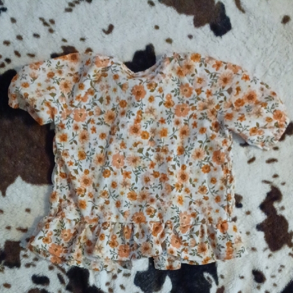 Little Lass Orange and Blue Blouse with Ruffle Detail - Picture 3 of 10
